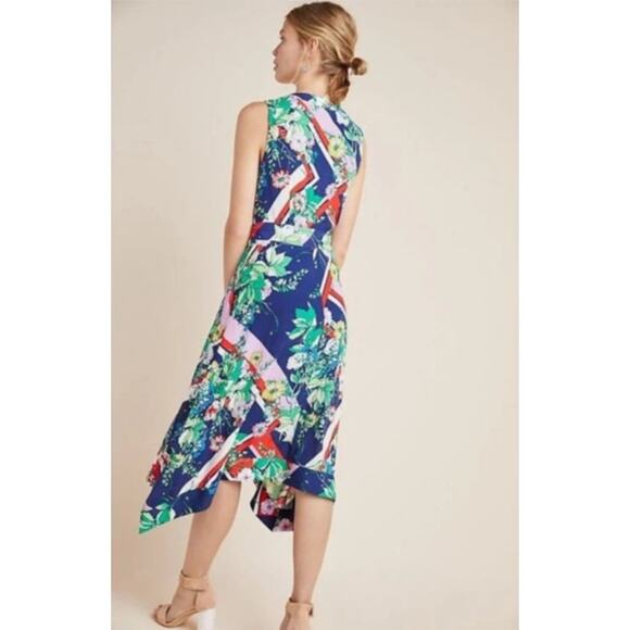 Anthropologie Maeve Spirited Midi Dress in Blue Motif Size 2P - Picture 3 of 13